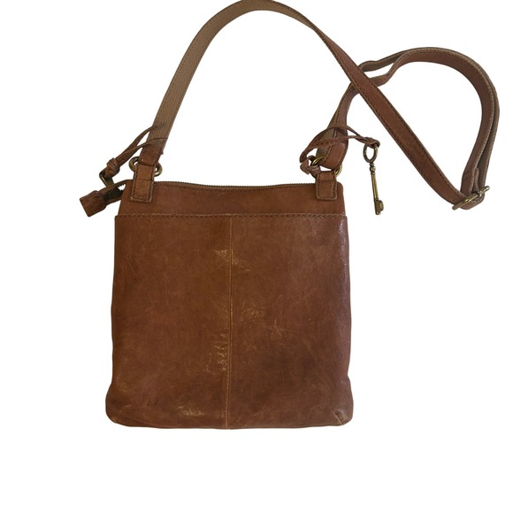 Fossil Tan Lamb Hide Leather Crossbody Purse Everyday Bag - Picture 2 of 10